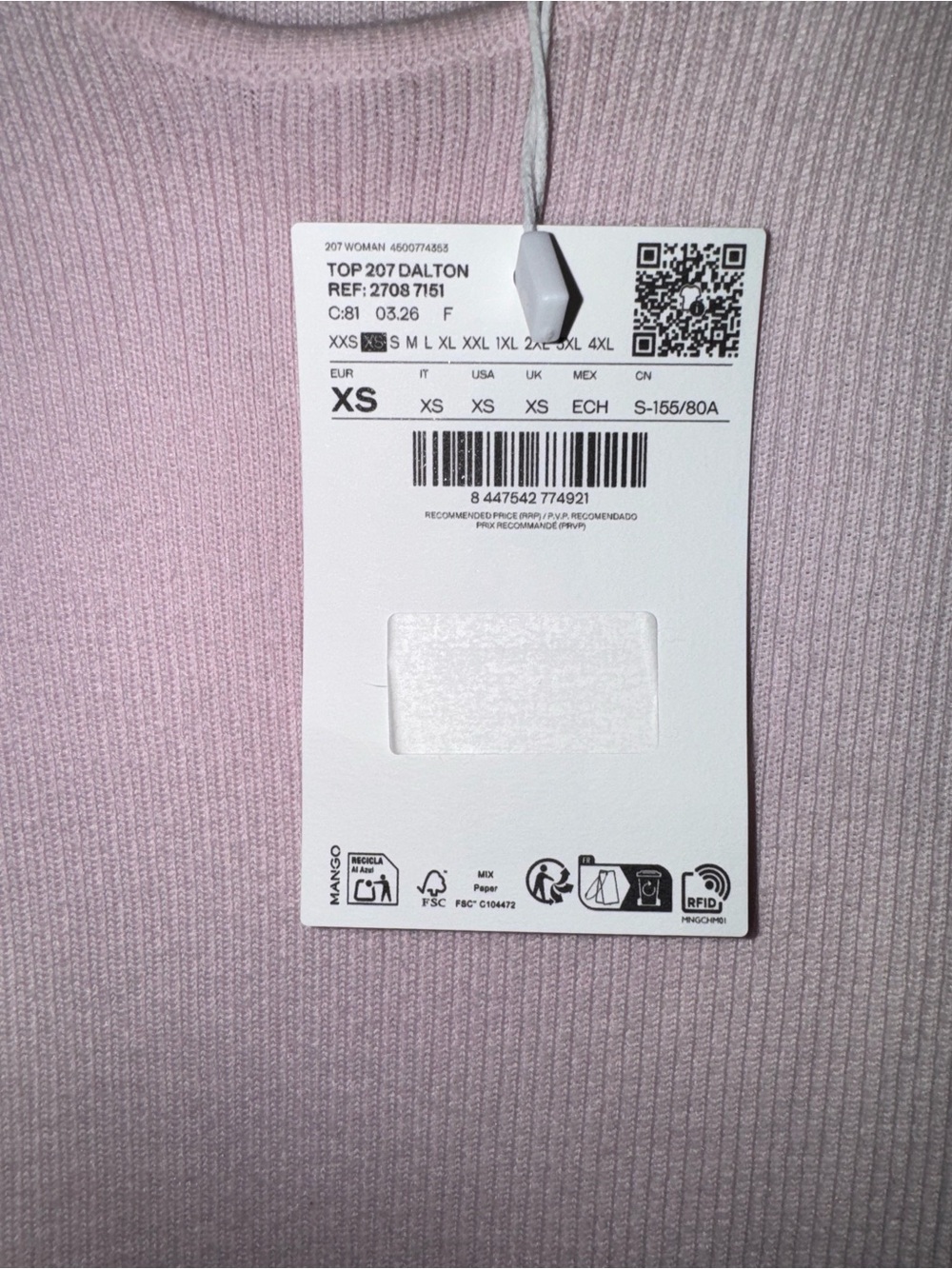 Mango Ribbed Tank Top - Pale Pink - Picture 8 of 8